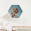 Hexagon Wandbild Kleiner Vogel am Ast - Jacob Xu - Alu-Dibond - 25x22 cm