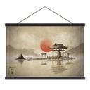 Textielposter Japanse tempel bij zonsopgang - Roze