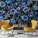 Sort blomstertapet Fototapet med planter 2,70 x 3,18 m