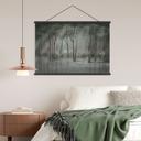 Textielposter Mistig bos aan het meer met reiger in groen - Ms Tiff