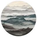 Fotobehang Roerich Light - Nevelig Berglandschap - Sir Edward x Grigory Gladarev - Rond