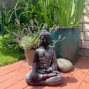 Statuette Bouddha Thai en pierre artificielle noir, argent - 29x18x45 cm