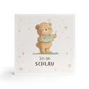 Holzbild zum Hinstellen - Bär mit Buch und Mutmachspruch 'Ich bin schlau'