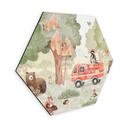 Hexagon Wanddecoratie Dieren Brandweer in het Bos - Oliver Robins - Alu-Dibond