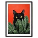 Poster Svart katt i kaktus-gömställe - Korenkova