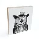 Tableau sur bois à poser - Hibou amusant avec café - Korenkova - 15x15 cm