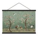 Textielposter Kraanvogels in bloemrijk landschap - Bloomery Decor