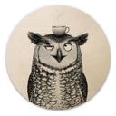 Tableau sur bois Rond Hibou amusant avec café - Korenkova