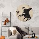 Tableau sur bois Banksy - Le lanceur de fleurs - Rond