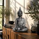 Statuette Bouddha Thai en pierre artificielle noir, argent - 29x18x45 cm