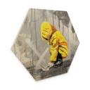 Hexagon Holzbild Kind mit Papierschiff Streetart - Habib - 25x22 cm