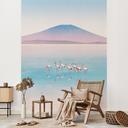 Fotomural Lago de tonos pastel con flamencos - Rivers