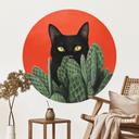 Sticker mural Chat noir caché dans les cactus Rond - Korenkova