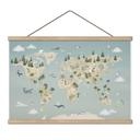 Kinderkamer Textielposter Wereldkaart - Wereld van de dieren - Oliver Robins