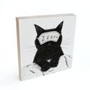 Holzbild zum Hinstellen - Schwarze Katze mit Schlafmaske - Korenkova - 15x15 cm