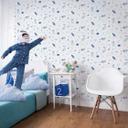 Børnetapet, non-woven tapet med illustration Kids Walls hvid, blå