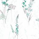 Papel pintado no tejido flores, hojas florales moderno mate en blanco verde