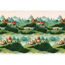 Fototapet Treechild - Small village in the middle of green hills