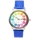 Kinder Armbanduhr - Lernuhr analog - Blau mit Regenbogen Zifferblatt