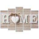 5 stykke lærred Print Heart Home Wood Shabby Beige