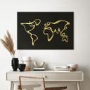 Geborsteld Alu-Dibond met goud-, zilver- & kopereffect - Wereldkaart Line Art