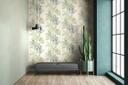 Non-woven tapet i beige grøn træer blade jungle blomster natur 