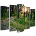 5 stykke lærredstryk, skovnaturvejlandskab