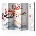 Screen room divider - Fuji i kirsebærtræets blomstrende ramme, 3-delt