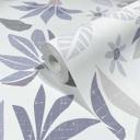 Tapet, non-woven blomstertapet Flora hvid, lilla