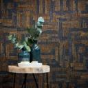 Papel pintado geométrico con textura de lino ocre negro - Papel pintado no tejido