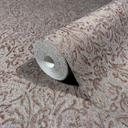 Non-woven tapet i grå, kobberbladsmotiv, blomstret natur