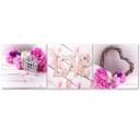 3 stykke lærredsprint, Pink Flower LOVE Inscription