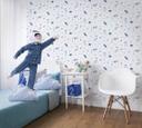 Børnetapet, non-woven tapet med illustration Kids Walls hvid, blå