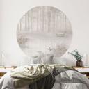 Muursticker bos bij het meer in beige mist - Ms Tiff - Rond
