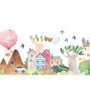 Papier peint chambre enfant montgolfière & village de contes de fées - 375 x 250 cm - Papier peint photo | WALL LOVE