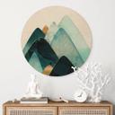Cuadro de madera Montañas abstractas en dorado y azul - SpaceFrog Designs - Redondo