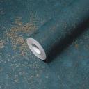 Papel pintado no tejido azul petróleo efecto metalizado dorado para salón, cocina