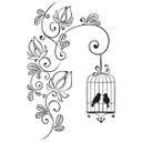 Sticker mural - Couronne de fleurs et cage à oiseaux (bicolore)