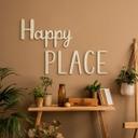 letra decorativa 3D Happy Place - madera de álamo