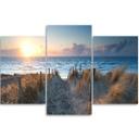 3 stykke lærredstryk, hav ved solnedgang