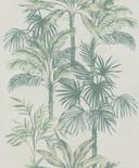 Non-woven tapet i beige grøn træer blade jungle blomster natur 