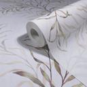 Papel pintado no tejido hojas naturaleza floral mate en blanco beige