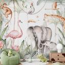 Fotomural para habitación infantil - Animales africanos en la selva tropical - Kvilis