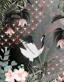 Fototapet Crane i art deco-jungle med blomster og viftemønster 3,4 x 2,65 m