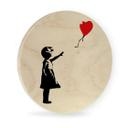 Træbillede - Rund - Banksy - Girl with red balloon