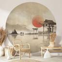Japansk tempel ved solopgang Fototapet - Roze - Round - vliesetapet/selvklæbende non-woven tapet