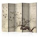 Paravent, Raumteiler freistehend, Trennwand - Flock of birds II, 5-teilig - akustisch, doppelseitig 