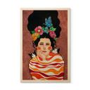 Cuadro de madera mujer con corona de flores y gatos - Hülya