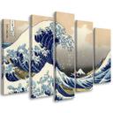 5 stykke lærredstryk, Hokusai Great Wave off Kanagawa