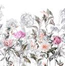 Fototapet med motiv af vintage blomstertegning i grå rosé 2,7 x 2,65 m